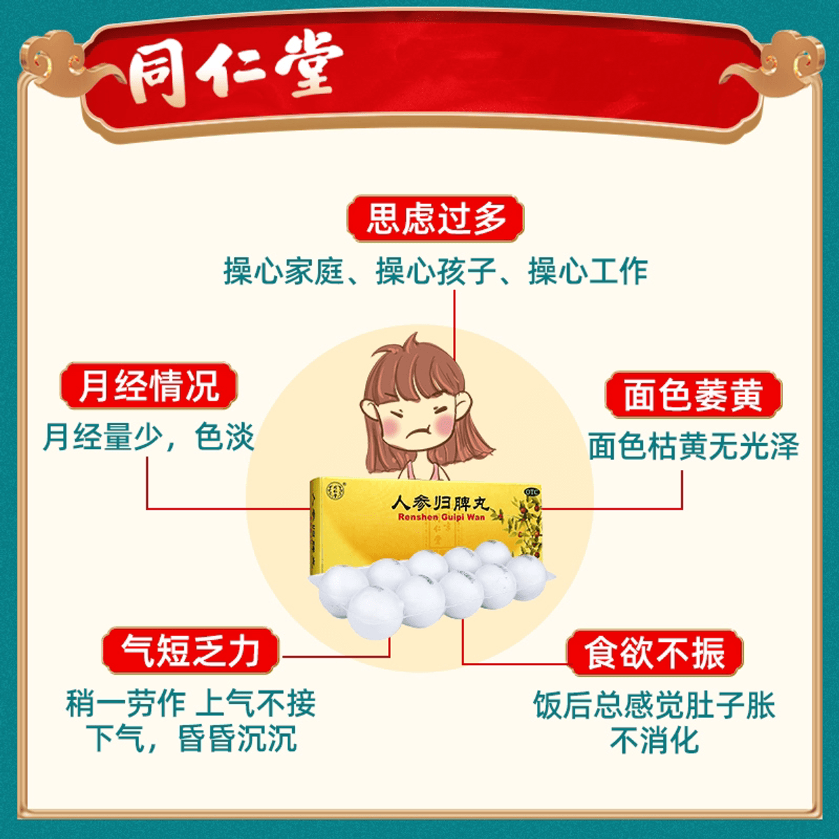 Tongrentang Renshen Guipi Wan (6g × 10 pills)